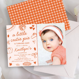 Little Cutie Pie! Fall 1st Birthday Photo Invitation