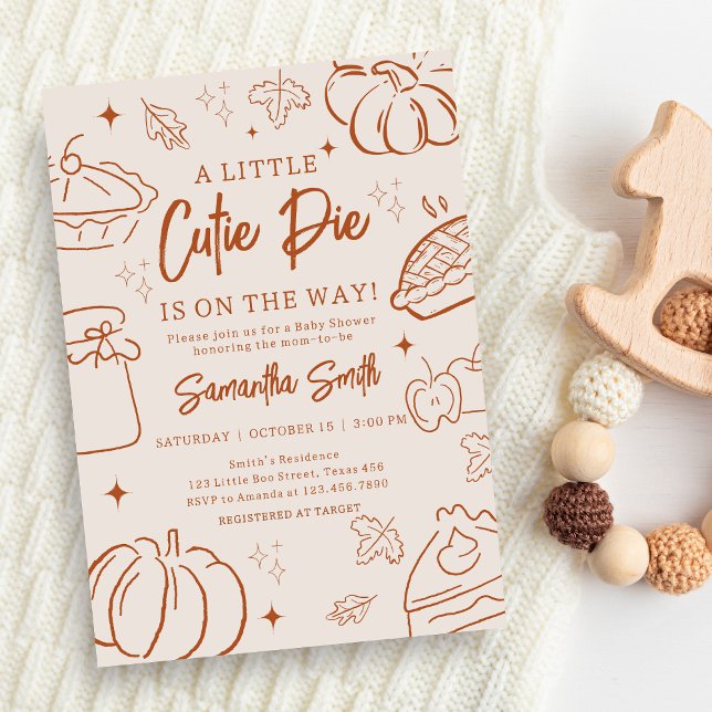 Little Cutie Pie Fall Baby Shower Invitation (Hand Drawn Little Cutie Pie Baby Shower Invitation )