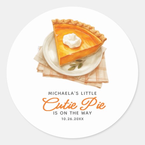 Little Cutie Pie Fall Baby Shower Pumpkin Pie Classic Round Sticker