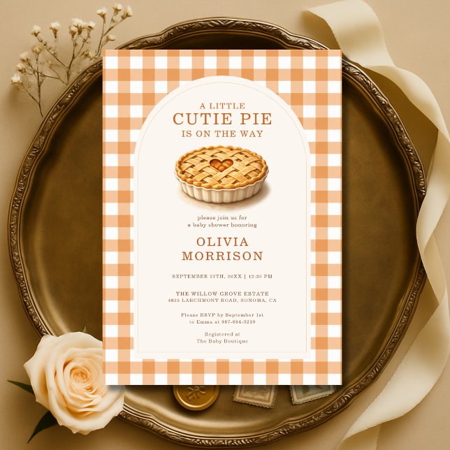 Little Cutie Pie Fall Gingham Baby Shower Invitation (Creator Uploaded)