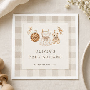 Little Cutie Pie Fall Gingham Baby Shower Party Napkins
