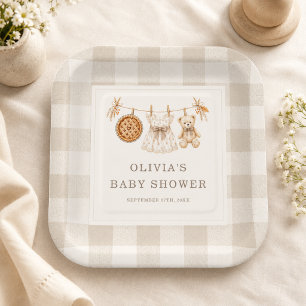 Little Cutie Pie Fall Gingham Baby Shower Party Paper Plates