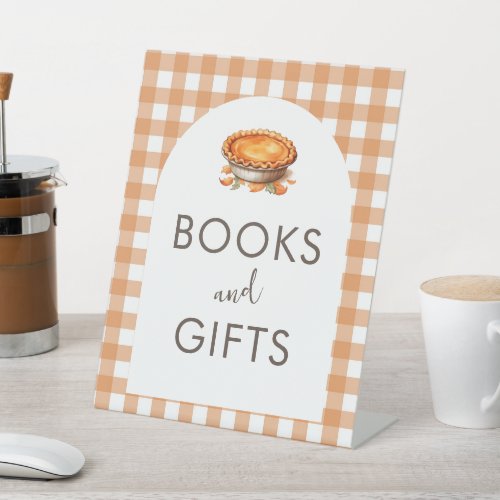 Little Cutie Pie Fall Gingham Books and Gifts  Pedestal Sign