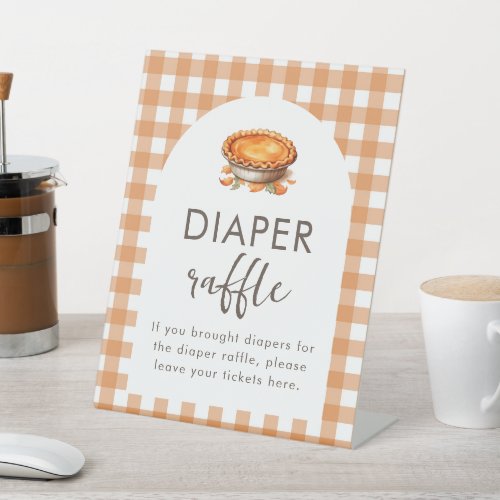 Little Cutie Pie Fall Gingham Diaper Raffle  Pedestal Sign