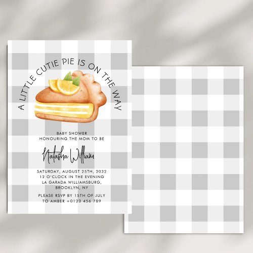 Little Cutie Pie Fall Gingham Plaid Baby Shower Invitation