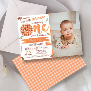 Little Cutie Pie Fall Photo 1st Birthday Invitation