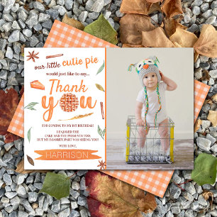 Little Cutie Pie Fall Photo 1st Birthday Thank You Card