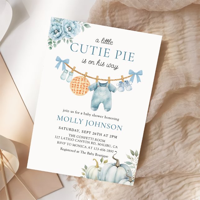Little Cutie Pie Fall Pumpkin Boy Baby Shower Invitation (Creator Uploaded)