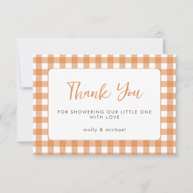 Little Cutie Pie Fall Pumpkin Gingham Baby Shower  Card (Front)