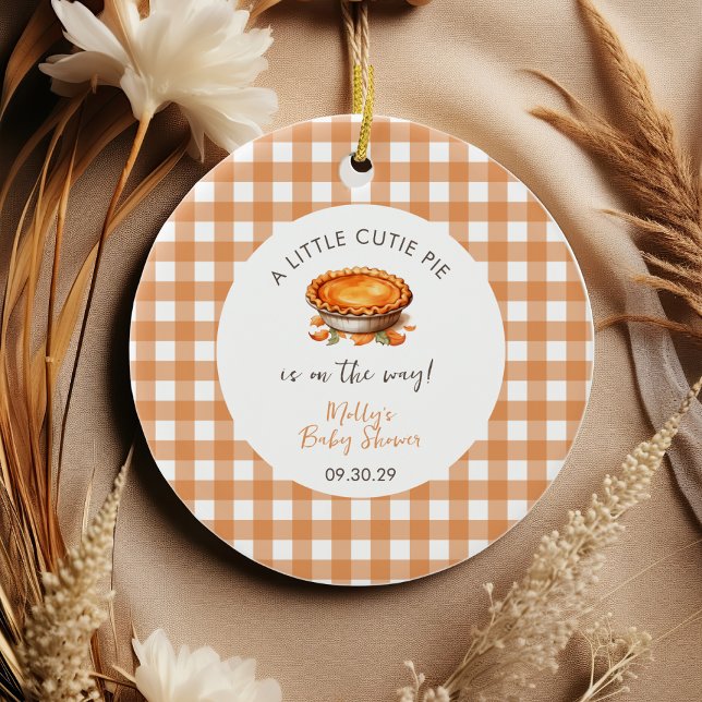 Little Cutie Pie Fall Pumpkin Gingham Baby Shower  Ceramic Ornament (Creator Uploaded)