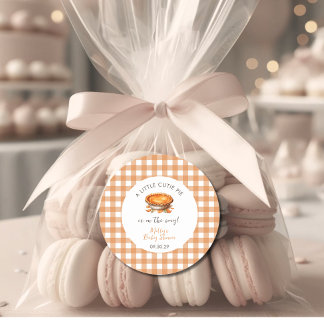 Little Cutie Pie Fall Pumpkin Gingham Baby Shower Classic Round Sticker