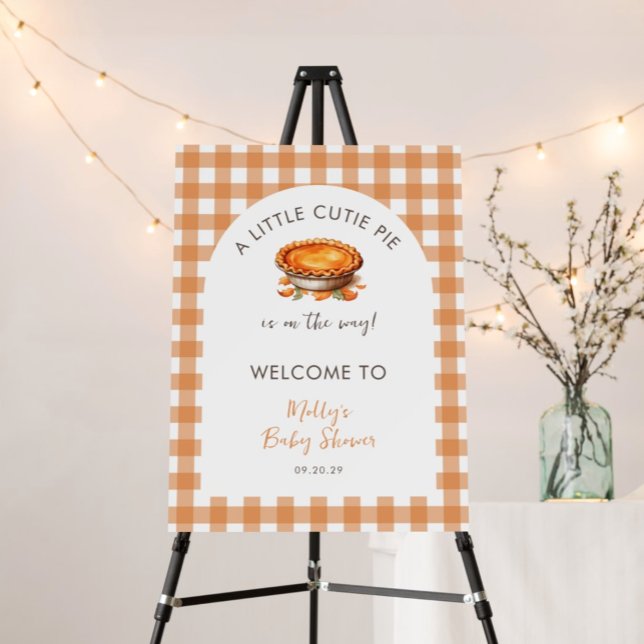 Little Cutie Pie Fall Pumpkin Gingham Baby Shower  Foam Board (Little Cutie Pie Baby Shower Welcome Sign )