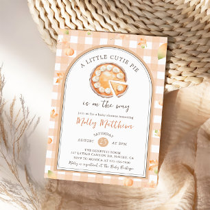 Little Cutie Pie Fall Pumpkin Gingham Baby Shower Invitation