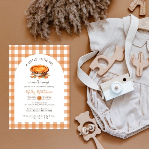 Little Cutie Pie Fall Pumpkin Gingham Baby Shower  Invitation