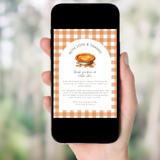 Little Cutie Pie Fall Pumpkin Gingham Baby Shower  Invitation (Front Digital)