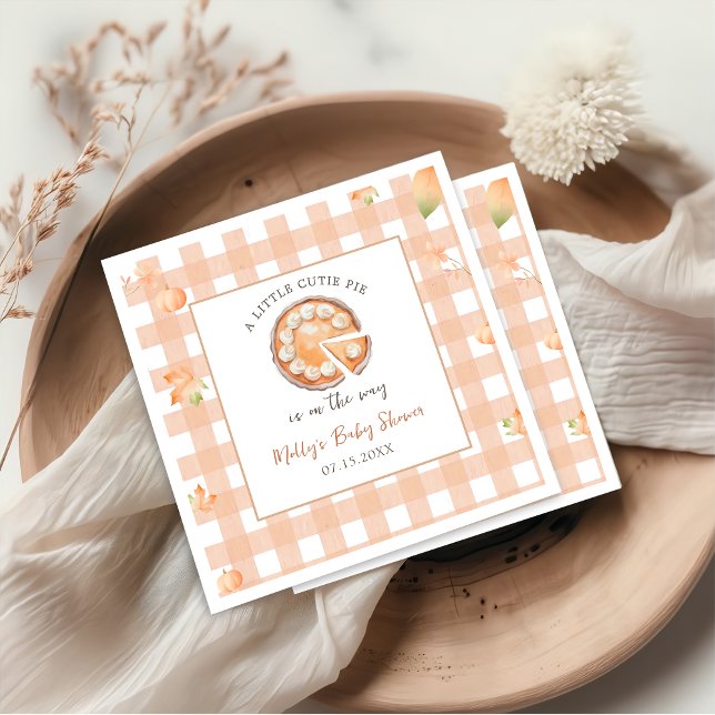 Little Cutie Pie Fall Pumpkin Gingham Baby Shower Napkins (Creator Uploaded)
