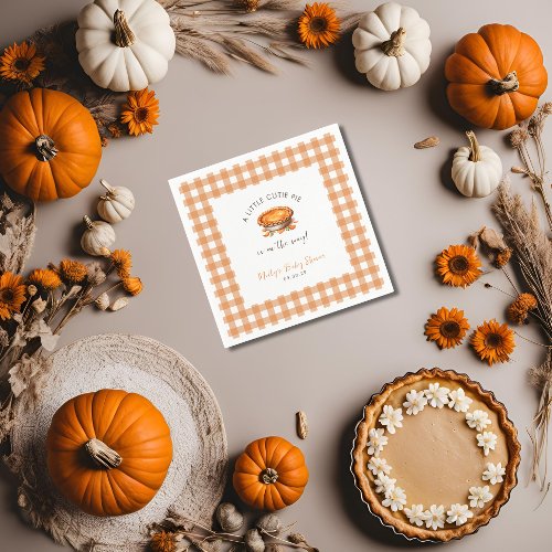 Little Cutie Pie Fall Pumpkin Gingham Baby Shower  Napkins