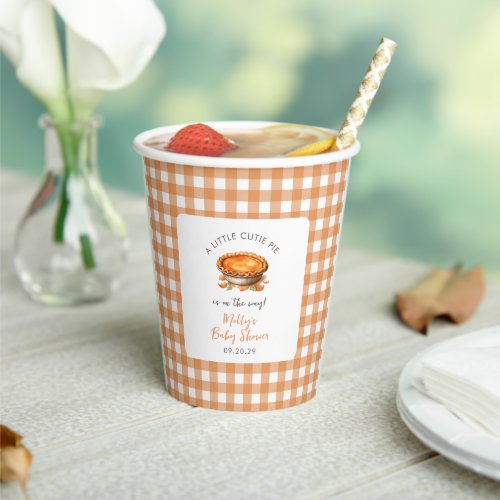 Little Cutie Pie Fall Pumpkin Gingham Baby Shower  Paper Cups