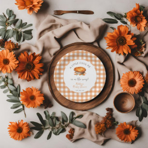 Little Cutie Pie Fall Pumpkin Gingham Baby Shower Paper Plates
