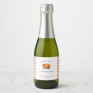 Little Cutie Pie Fall Pumpkin Gingham Baby Shower Sparkling Wine Label
