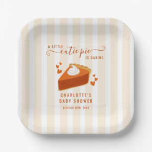 Little Cutie Pie Fall Stripes Pumpkin Baby Shower Paper Plates