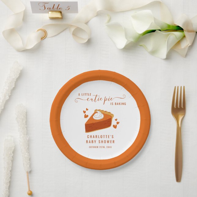 Little Cutie Pie Fall Stripes Pumpkin Baby Shower Paper Plates (Wedding)