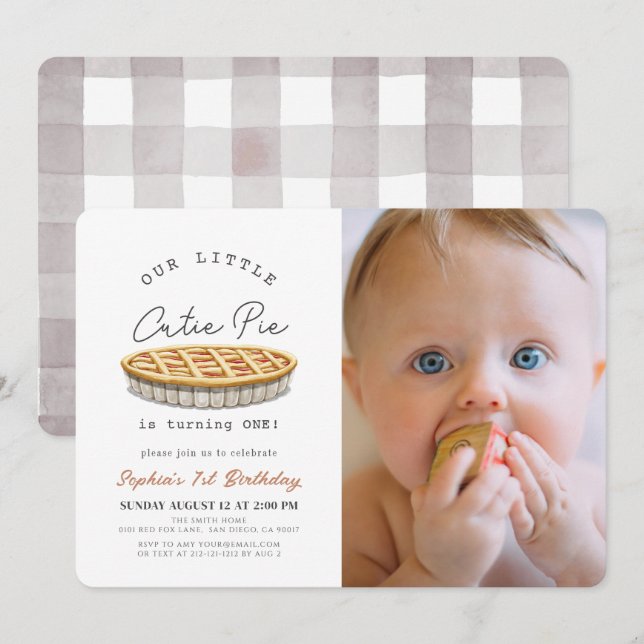 Little Cutie Pie Fall White 1st Birthday Photo Invitation (Front/Back)