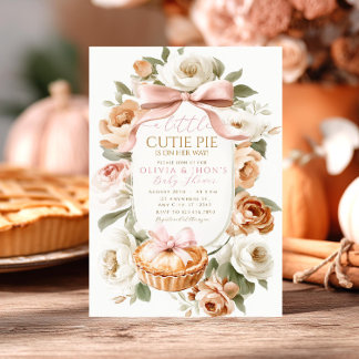 Little Cutie Pie Floral Pink Bow Baby Shower Invitation