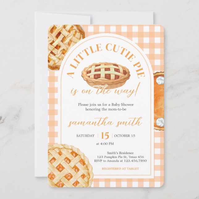 Little Cutie Pie Gingham Baby Shower Invitation (Front)