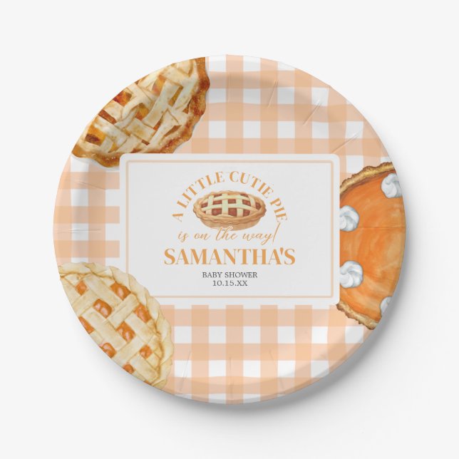 Little Cutie Pie Gingham Baby Shower Paper Plates (Front)