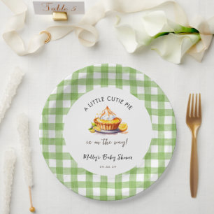 Little Cutie Pie Gingham Baby Shower Paper Plates