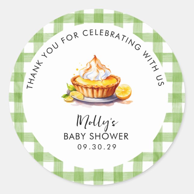 Little Cutie Pie Gingham Baby Shower Thank You  Classic Round Sticker (Front)