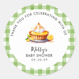 Little Cutie Pie Gingham Baby Shower Thank You Classic Round Sticker