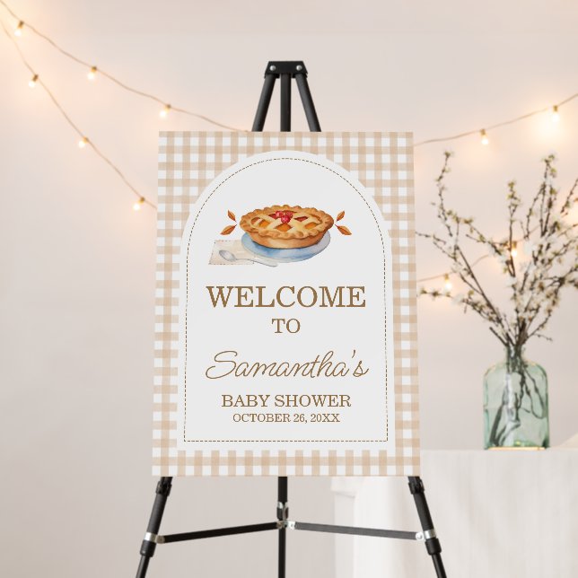 Little Cutie Pie Gingham Baby Shower Welcome Sign (In Situ (Stand))