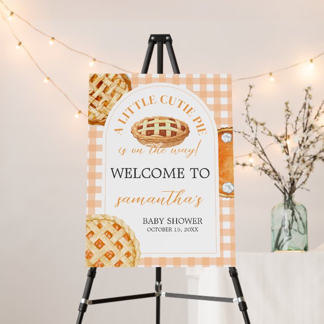Little Cutie Pie Gingham Baby Shower Welcome Sign (In Situ (Stand))