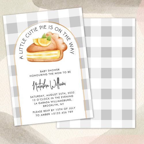 Little Cutie Pie Gingham Plaid Baby Shower Invitation