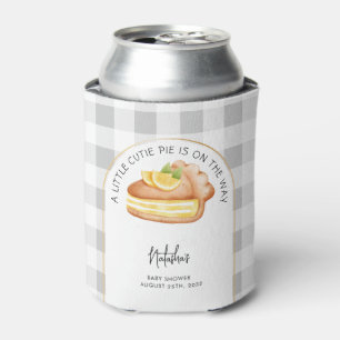 Little Cutie Pie Grey Gingham Plaid Baby Shower Can Cooler