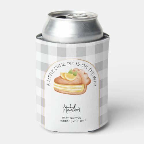 Little Cutie Pie Grey Gingham Plaid Baby Shower Can Cooler