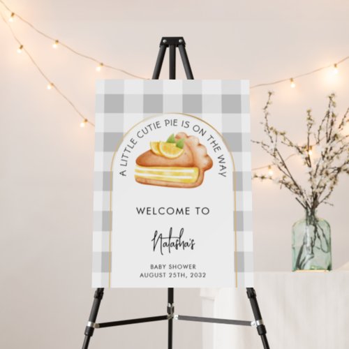 Little Cutie Pie Grey Gingham Plaid Baby Shower Foam Board