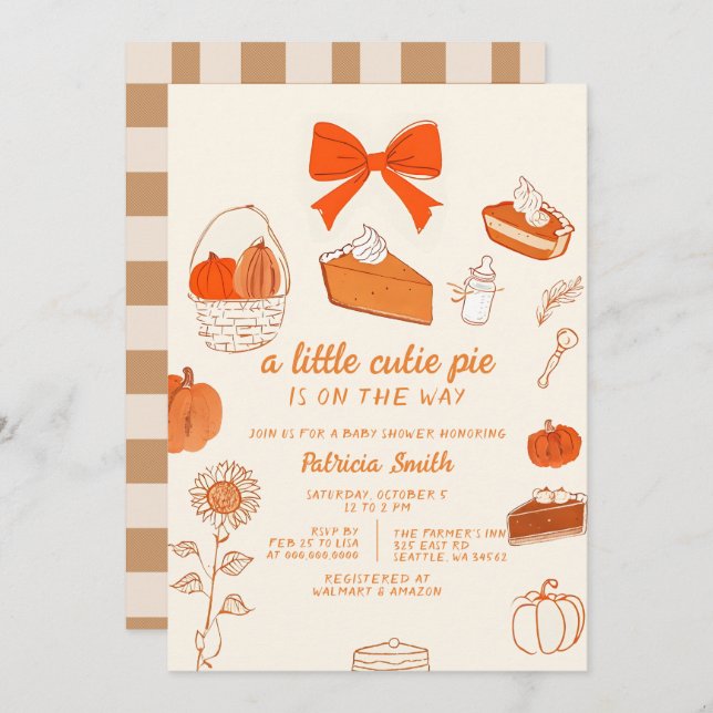 Little Cutie Pie hand draw doodle Fall Baby Shower Invitation (Front/Back)