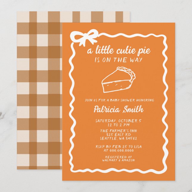 Little Cutie Pie hand draw doodle Fall Baby Shower Invitation (Front/Back)