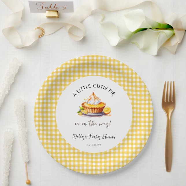 Little Cutie Pie Lemon  Gingham Baby Shower  Paper Plates (Wedding)