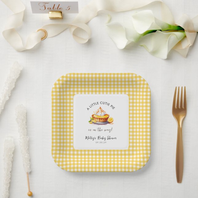 Little Cutie Pie Lemon  Gingham Baby Shower  Paper Plates (Wedding)
