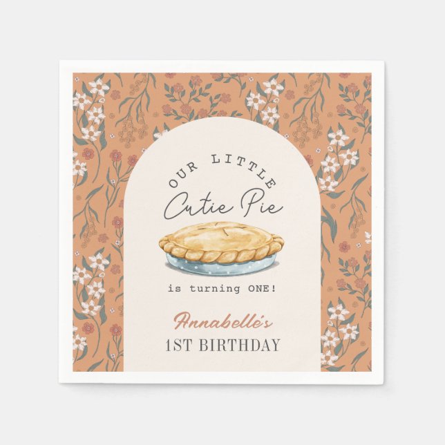 Little Cutie Pie Orange Floral 1st Birthday Napkins (Front)