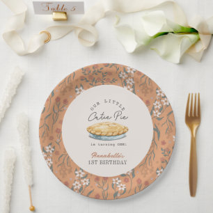 Little Cutie Pie Orange Floral 1st Birthday Paper Plates