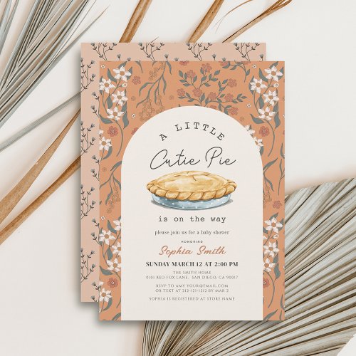 Little Cutie Pie Orange Floral Girl Baby Shower Invitation