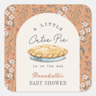 Little Cutie Pie Orange Floral Girl Baby Shower Square Sticker