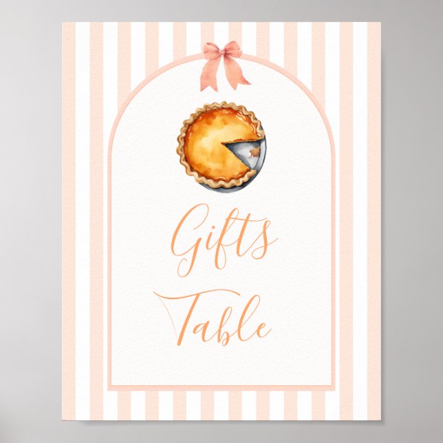 Little Cutie Pie Orange Gingham Gifts Table Sign (Front)