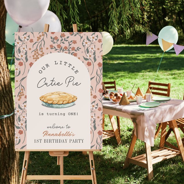 Little Cutie Pie Pink Floral 1st Birthday Welcome Foam Board (Creator Uploaded)