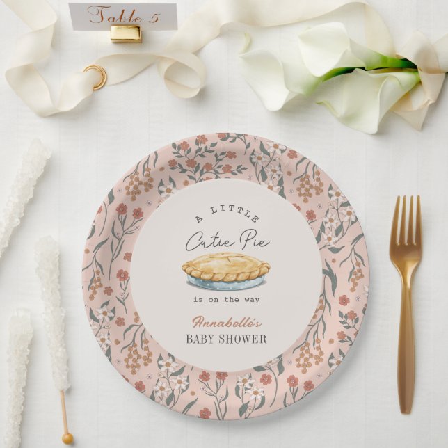 Little Cutie Pie Pink Floral Baby Shower Paper Plates (Wedding)